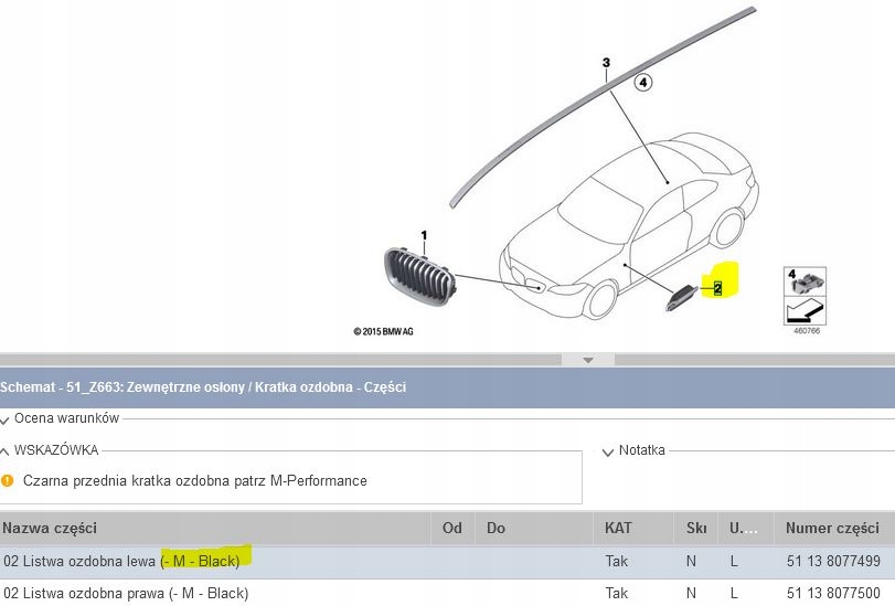 Zdjęcie produktu Listwa Kratka Błotnika BMW M2 Competition 8077499